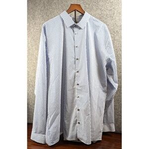 J. Ferrar Stretch Big & Tall Men's 2XL 18-18.5 Blue White Geometric Button Down